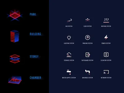 Building management system icons dark icon icon set