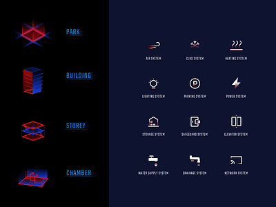 Building management system icons dark icon icon set