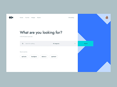 OLX Redesign Concept app blue bright category clean dailyui dailyui 027 dropdown ecommerce flat marketplace minimalist olx redesign search selling ui ux web webshop