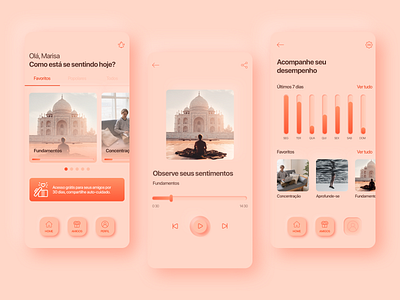 Neumorphic - application app button states buttons case case study design gradient graphic meditate neumorphic picture play skeuomorphism ui ux