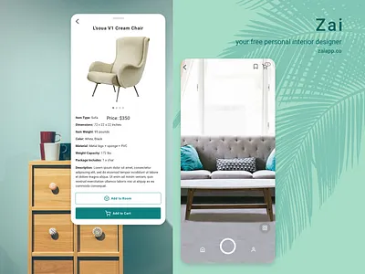 Free, Personal Interior Designer (App) ai app application artificial intelligence furniture furniture app mobile mobile app mobile app design mobile design mobile ui phone principle shopping sketch uidesign uiux ux designer uxdesign zai
