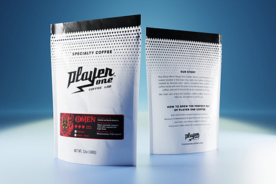 Player One Coffee Package 3d adobe illustrator bag blender 3d coffee corporate geometric graphic design label layout package pattern pouch print