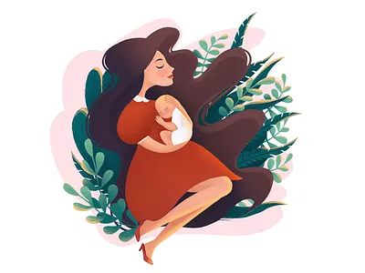 Mommy’s illustration child colors draw dress floral green illustration mommy procreate red texture