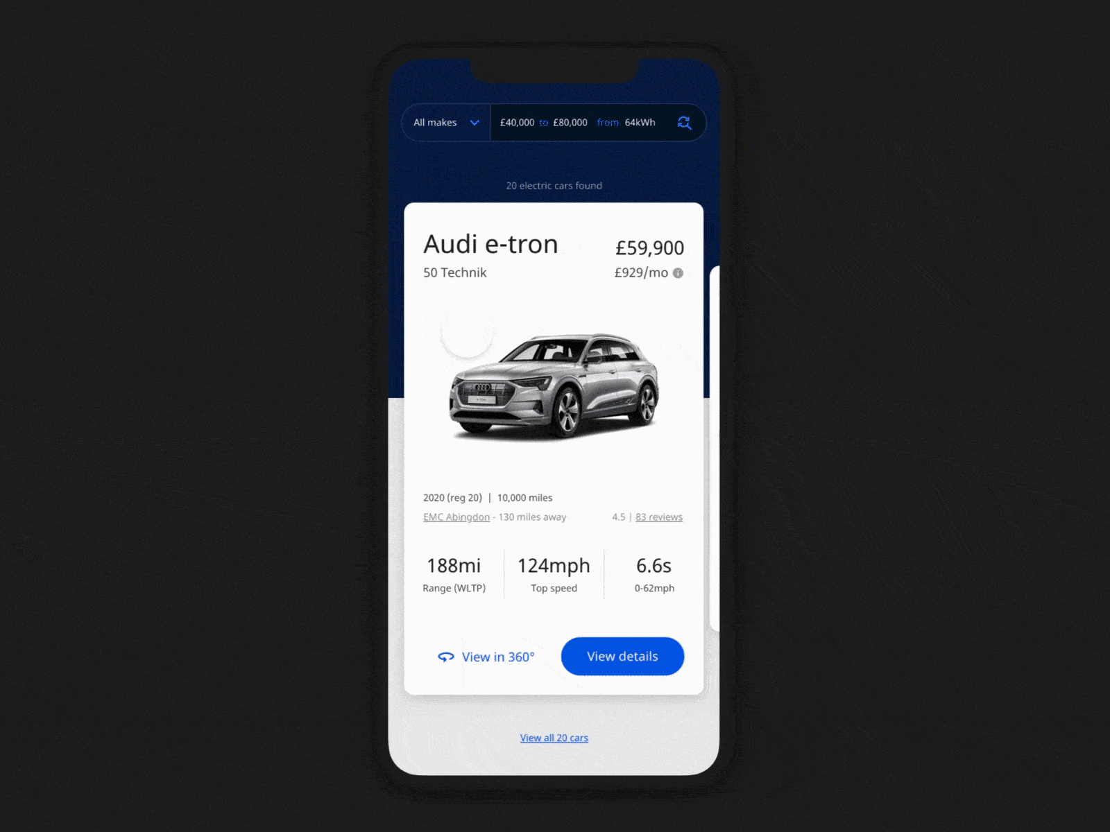 Electric cars animation carousel cars electric car framer mobile ui motion prototype swipe transition ui uidesign uiux