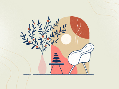 Interior chair flat illustration interior plant