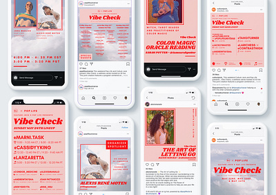 Vibe Check Social Media advertising branding bright color pallette colorful contrast design illustration illustrator instagram instagram post instagram stories instagram story template marketing pink promotional red social media type typography vector