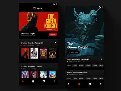 Movie Theatre Mobile App android app app design dark dark mode design flat list mobile mobile app mobile app design movies theatre ui uiux ux