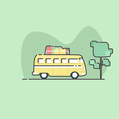 Van in Holliday Trip design flat design holliday illustration tree trip volkswagen vw vw van