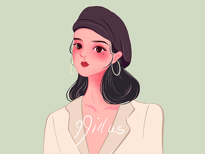 girl in the beret hat illustration summer wedding