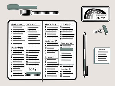 Bullet Journal birds eye view bujo bullet journal bulletjournal desk drawing illustration illustrator journal planner stamp stamps washi washi tape work