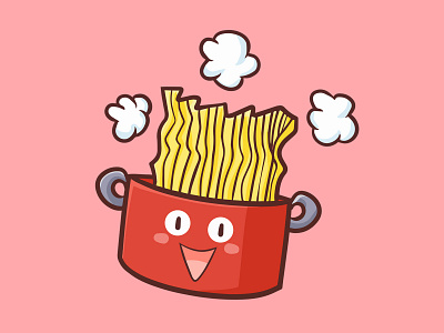 Hot Noodle cartoon cook cute design flying funny illustration kawaii noodle pan smile vector