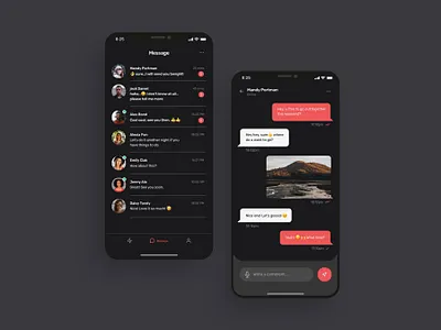 Dark mode Message app UI design adobe xd app design app designer app screens figma messaging app mobile mobile app mobile app ui design sketchapp social app social media ui ui design ui kit ui ux design 应用 应用界面 设计