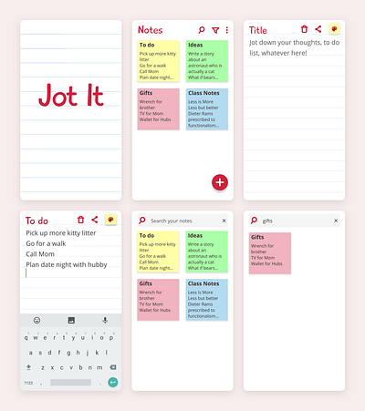 Jot It Note Taking App app design friendly notes app product design simple ui