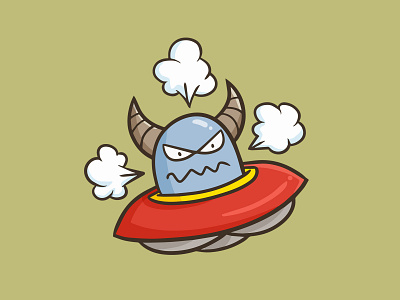 Mad UFO alien cartoon cute design flying saucer funny illustration kawaii outerspace ufo vector