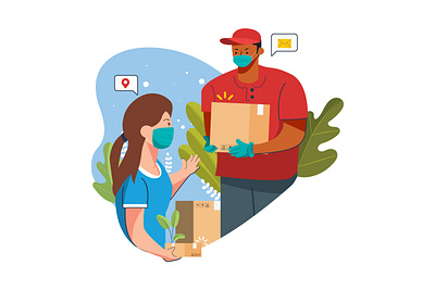 Delivery man with social distancing procedure animation covid19 design handsanitizer illustration ui vector vectorclans virusprevention washhand