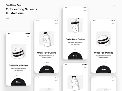 Food Store App Illustrations concept design dribbble dribbble best shot dribbble shots flat design flat illustration food food app illustration line illustration line illustrations mobile mobile ui onboarding screen stroke illustration ui