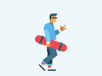 Skater behance blue boy contrast cool dribbble flat hair illustration red rock shades skater white yellow