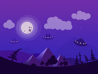 UFO Pyramid Flat design By Ahmed Jabnouni design flat flat design flat illustration flatdesign illustration moonlight ufo