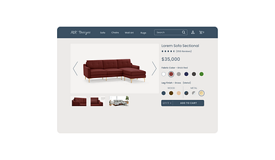 Daily UI #033 - Customize Product 100daychallenge add to cart brass custom customize product dailyui dailyuichallenge day33 design dribbble figma furniture red sofa typography ui uidesign ux vector