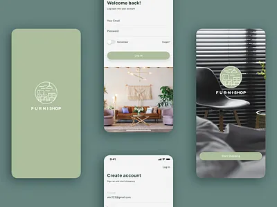 Furnishop - Furniture Shopping App UI - Part 1 app create account furnishop furniture login register shopping sign in sign up splash