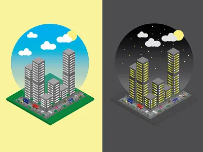 Day and night graphic design illustration illustrator isometric isometric art isometric illustration