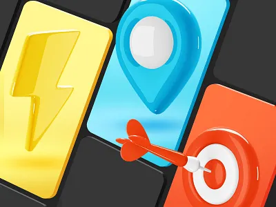 Business icons 3d blue branding bubble business card design icons illustration lightning object pin red target yellow