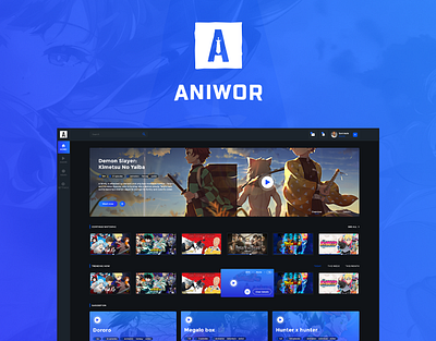 Aniwor | UI/UX concept | Anime streaming platform. anime anime art anime studio aniwor black black and white blue cinema design epic game goku minimal movie naruto play streaming ui uiux website