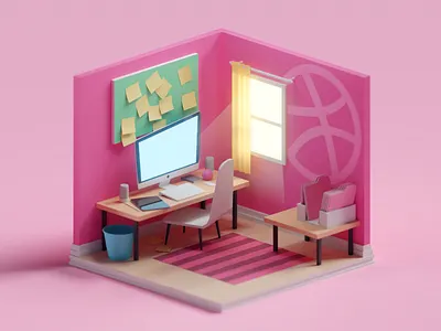 Dribbble Room b3d blender creative dribbble illustration isometric low poly