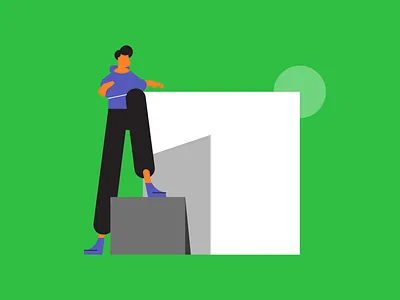 Cubics character 2 bench blocks character character animation characters comfort comfortable cool crossed arms fashion geometric hipster illustrated illustration light minimal shadow square standing