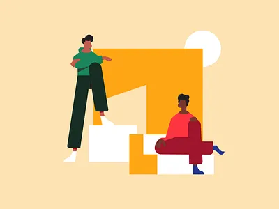 Cubics style explorations animation bench block blocks character crew fashion hipsters illustration light line man minimal shadow sitting squad square stair standing