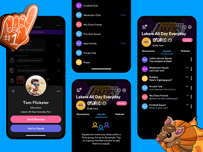 Flick - Squads app app design blue community fan fan group feature group group chat interface design product design social media sport sports sports group squad ui ui design user interface ux