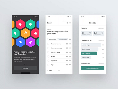 Footprint App — Onboarding app app design badge bottom sheet calendar clean climate change design flat footprint gamification gaming green interface level minimal mobile onboarding statistics sustainable