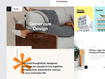 Real Estate Landing Page 🏠 architecture branding building design fullscreen grid hamburger menu header hero image home page house interior design landing page one page real estate slider ux ui website concept