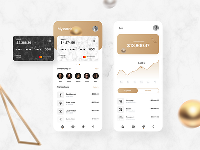 Banking app - Mobile app banking cards clean creative design finance app gold interface luxury minimal mobile app money app product design send money store transfer typography ui ui design ux