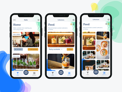 Make Me A Cocktail app - Light theme app app design application application ui cocktail feed grid icon design make me a cocktail mybar photo grid photos product design ui ui design uiux ux ux design