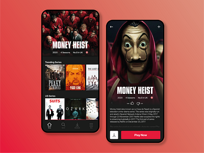 DailyUI 025 - TV App app app design dailyui mobile moneyheist movies netflix screens streaming tv tv app tv show ui uiux ux