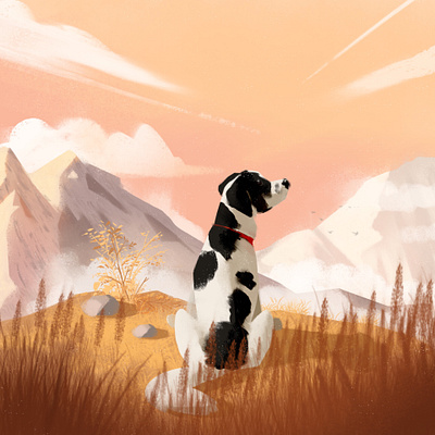 Luna in mountains background dog illustration mountain speedpainting