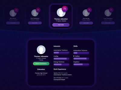 Job Seeking Match Concept - Select Candidate candidate candidates concept concept art criteria info information job listing joblisting listing sliders ui