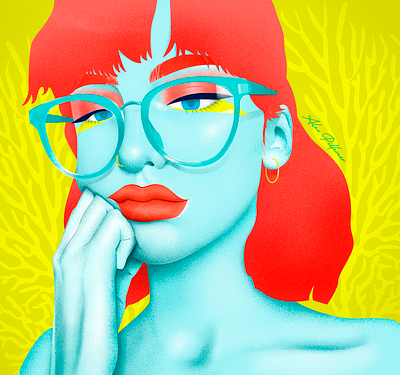 Coral adobe illustrator adobe photoshop character design coral design glasses hair illustration illustrator makeup piercing vector vibrant woman yellow