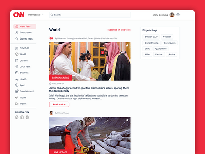 CNN home page redesign concept app blog challange colorful colors concept dashboard design interface list view logo news newsfeed ui user story web