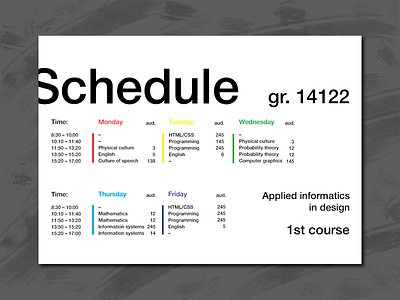 Schedule design helvetica indesign printing schedule swiss style typography university