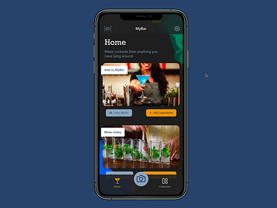 Make Me A Cocktail app animation app app design application application ui cocktail dark mode dark theme design feed figma make me a cocktail mybar product design smart animate ui ui design uiux ux ux design