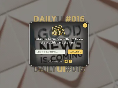 Daily UI Challenge #016 - Pop-Up daily 100 challenge daily ui dailyui graphic design newsletter popup subscribe subscribe form subscription box ui ux web design