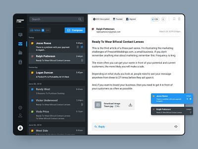 Mail Desktop App app chat collaboration communication darkui desktop app desktop application encrypt interaction design interface macos macosapp mail mail app secure software ui user experience user interface ux