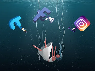 Social Media fall app concept design facebook illustration instagram social twitter vector