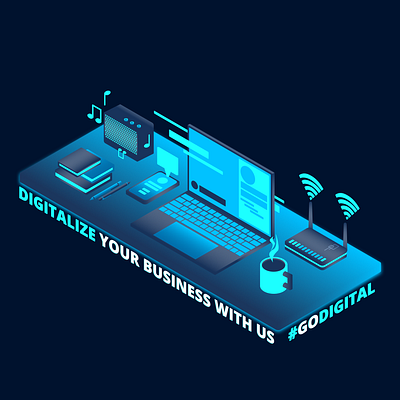 Go Digital - Hello Dribbble! digital illustration figma gradient hello dribbble illustration illustration digital isometric