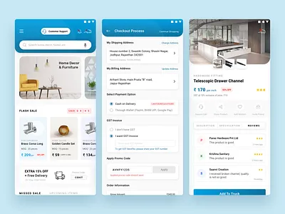E-commerce App address adobexd android app android app design b2b b2c checkout dashboad detail page ecommerce home login mobile app design product page roboto signup ui ux
