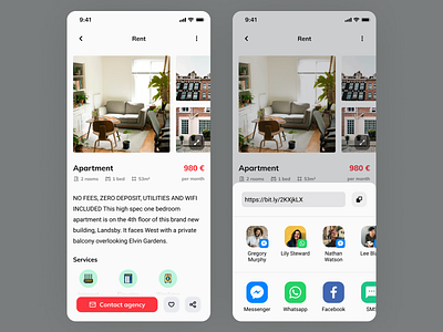 Daily UI #10 - Social Sharing appartment dailyui rent renting app sending share share button sharing