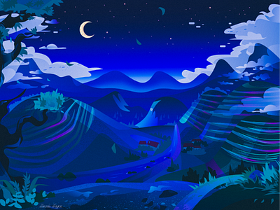 Night landscape vector night landscape moon