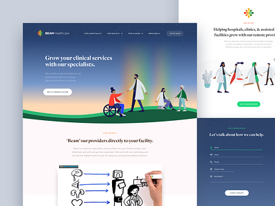 Beam Healthcare accessible branding design doctors grass healthcare hills illustration logo medical rainbow sky starfield stars website website design wheelchair